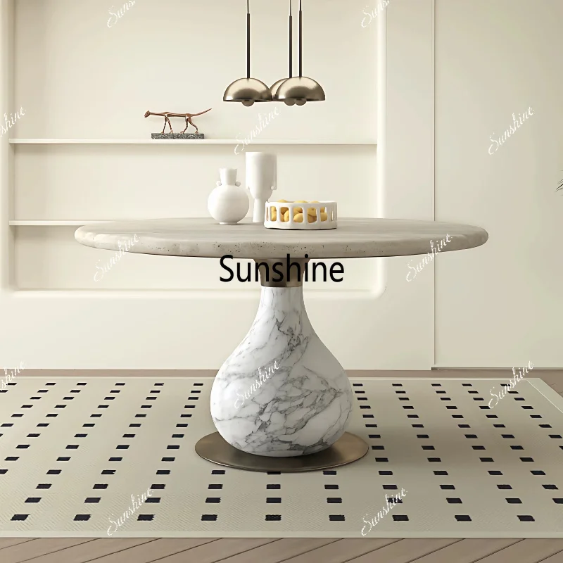 Medieval style round dining table light luxury high-end household small apartment light luxury