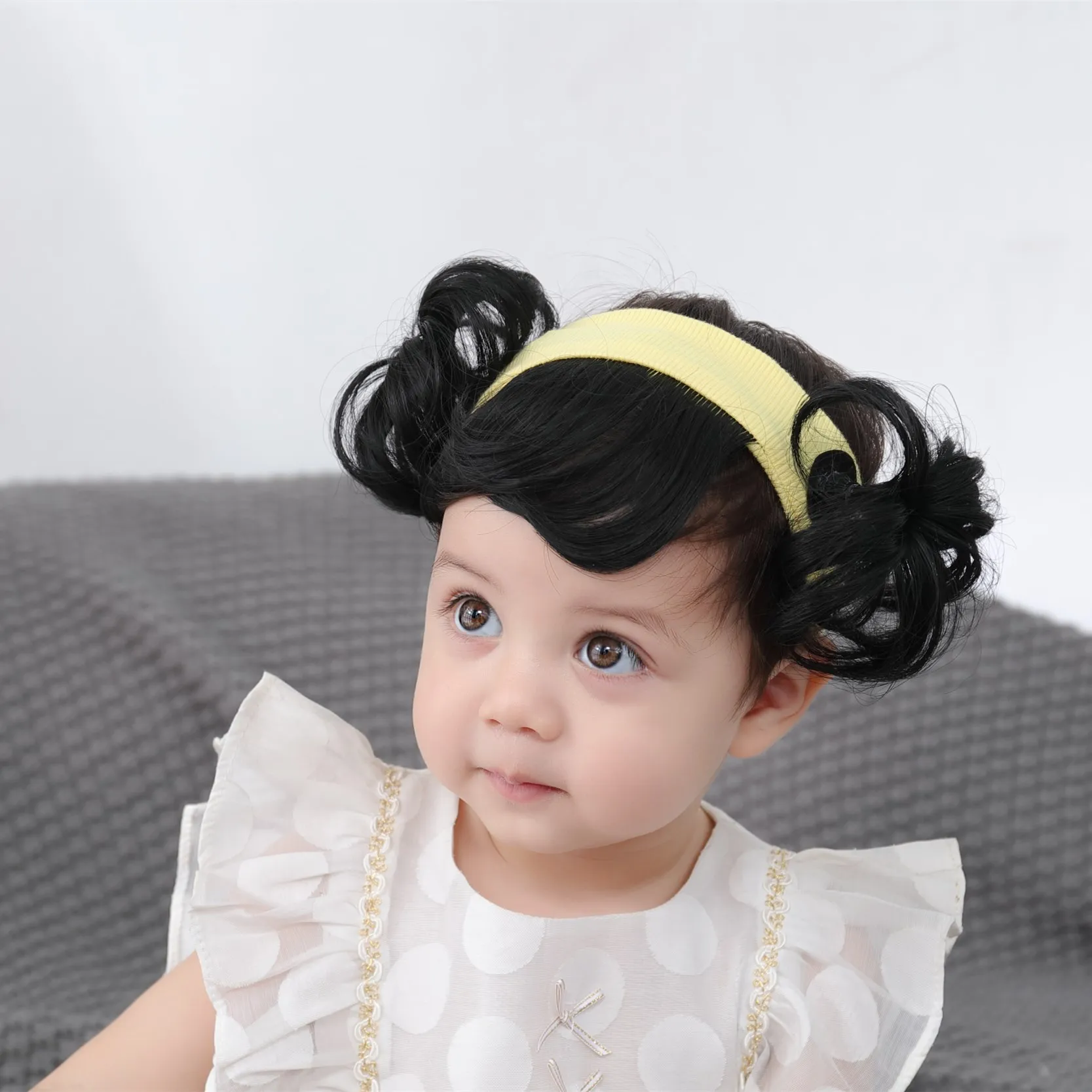 Baby Kids Hairband With Wigs Adorable Bun Elastic Headband Hair Piece Man Buns Topknot Girls Headband Stretch Black Hair