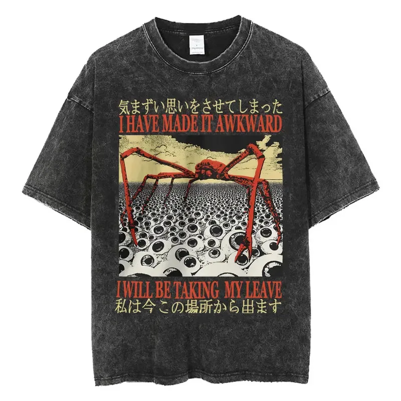 

Japan Spider Crab Funny T-Shirt Men'S Summer Essential 100% Cotton Printed T-Shirt Unisex Fashion Vintage Washed Tees Loose Top