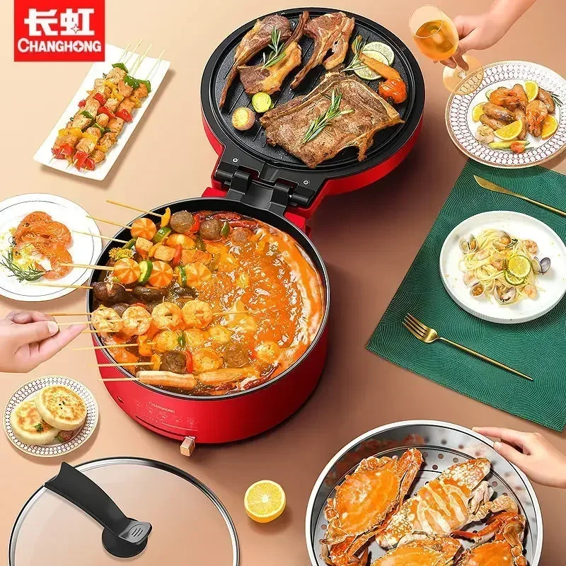 All-in-one frying and grilling hotpot machine, multifunctional pancake pan, double-sided heating pancake breakfast machine, 220V