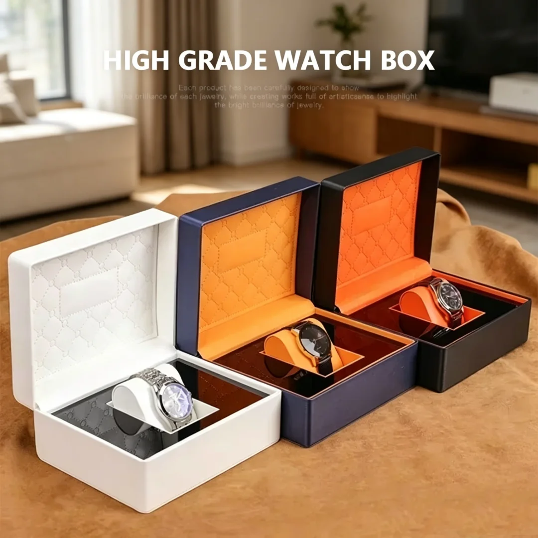 Watch Display Organizer Gift Brand Packaging Jewelry Travel Box High End PU Leather Brushed Metal Effect Watch Packaging Cases