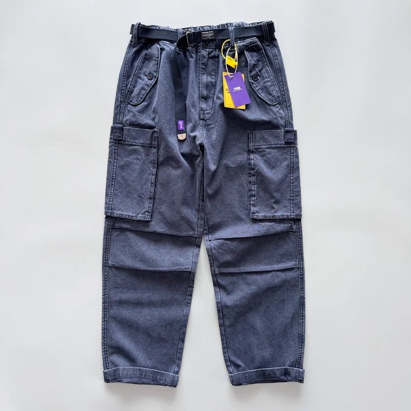 

High Quality 360gsm Heavyweight 100% Cotton Pants for Men Autumn Winter American Retro Distressed Washed Straight Cargo Pants