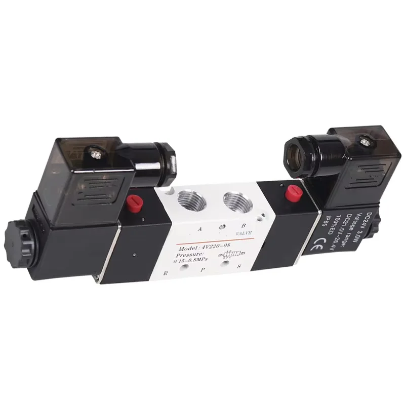 Válvula solenóide dupla pneumática de 5/2 vias 4V220-08 4V320-10 5 portas 2 posições 12V DC 24V AC 110V 220v 4V220-08B