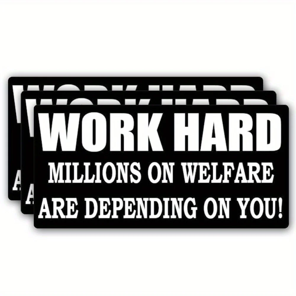 

A set of 3 humorous vinyl stickers featuring the message "work hard, millions are counting on you" - durable 2"x1" decals