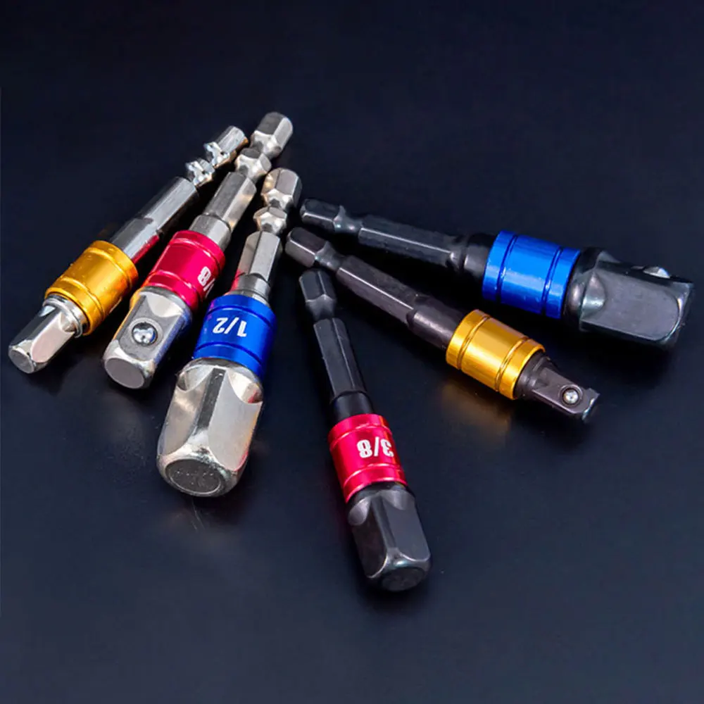 3Pcs Drill Socket Adapter Set Impact Drill Extension Bars Hex Shank Square Head Drill Bits 1/4 3/8 1/2 Size for Home Improvemen