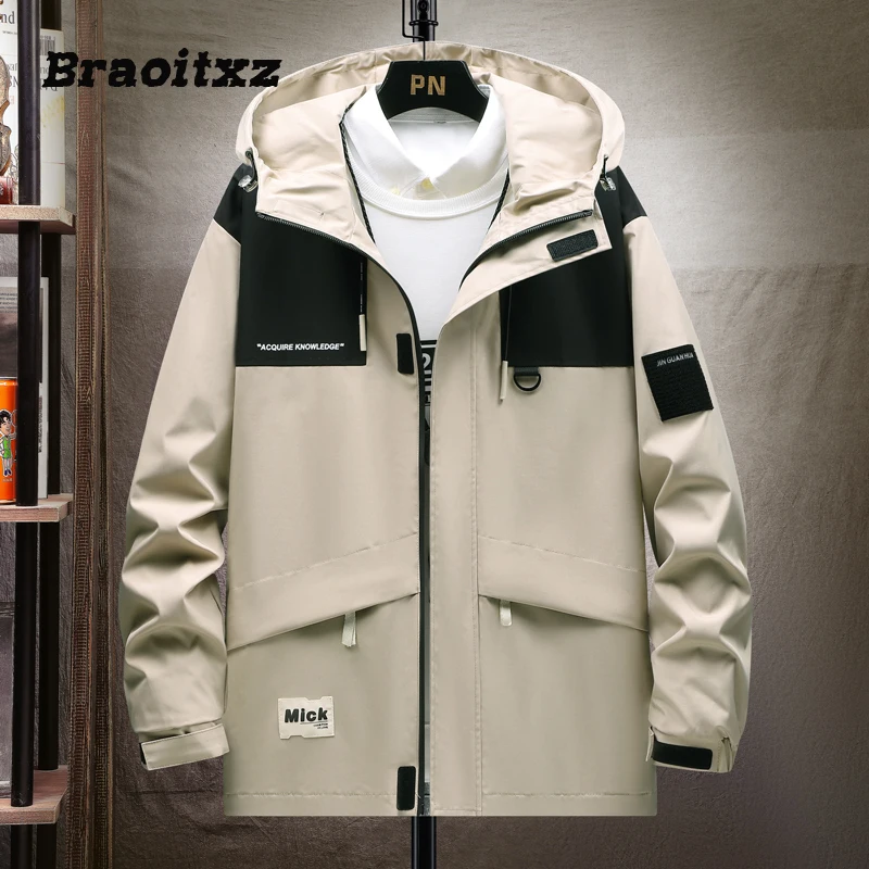 S-8XL New Men Spring Autumn Casual Outdoor Waterproof Breathable Cargo Jacket Men Chao Brand Mountain Series Hooded Jacket Men