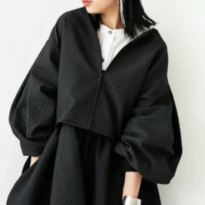 OCEANLOVE Puff Sleeve Jackets for Women Japanese Style Solid Black Vintage Chaquetas Mujer Chic Autumn Winter Loose Outwears
