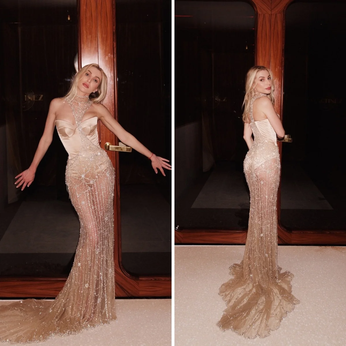 Vintage Sparkling Formal Prom Gowns Mermaid High Neck Sequins Sweep Evening Dress Suitable for Various Occasions Customized