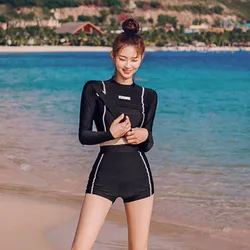 Long Sleeve Guard Woman Two-Pieces Sun Protection Swimwear Waterproof Swimsuit Girls High Waist Tankini