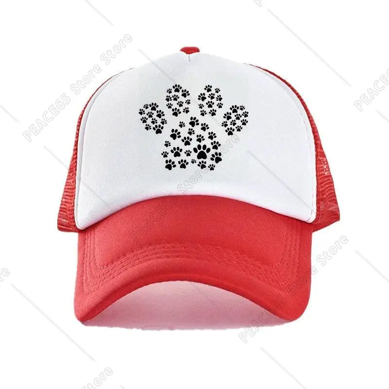 Unisex Paw Trucker Hat Home Is Where Dog Is Baseball Caps Rescue Mom Heartbeat Line Snapback Hats Hand Paw Mesh Caps YY403