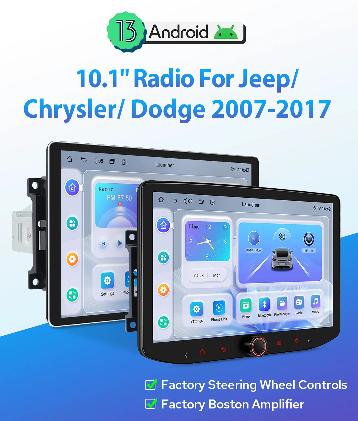 Radio estéreo para coche Android de 10.1 pulgadas para Jeep Wrangler 2011-2017 para Dodge Grand Caravan/Dodge Ram 1500 Plug&Play CarPlay inalámbrico