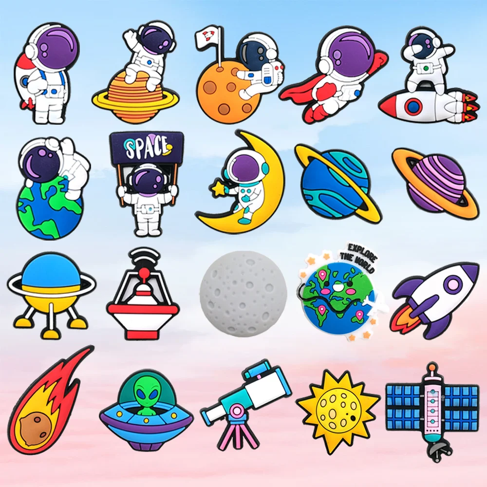 20Pcs Astronaut Shoe Charms DIY Shoe Buckle Accessories PVC Shoe Decorations Christmas Gifts for Kids Party Boy's Favorite