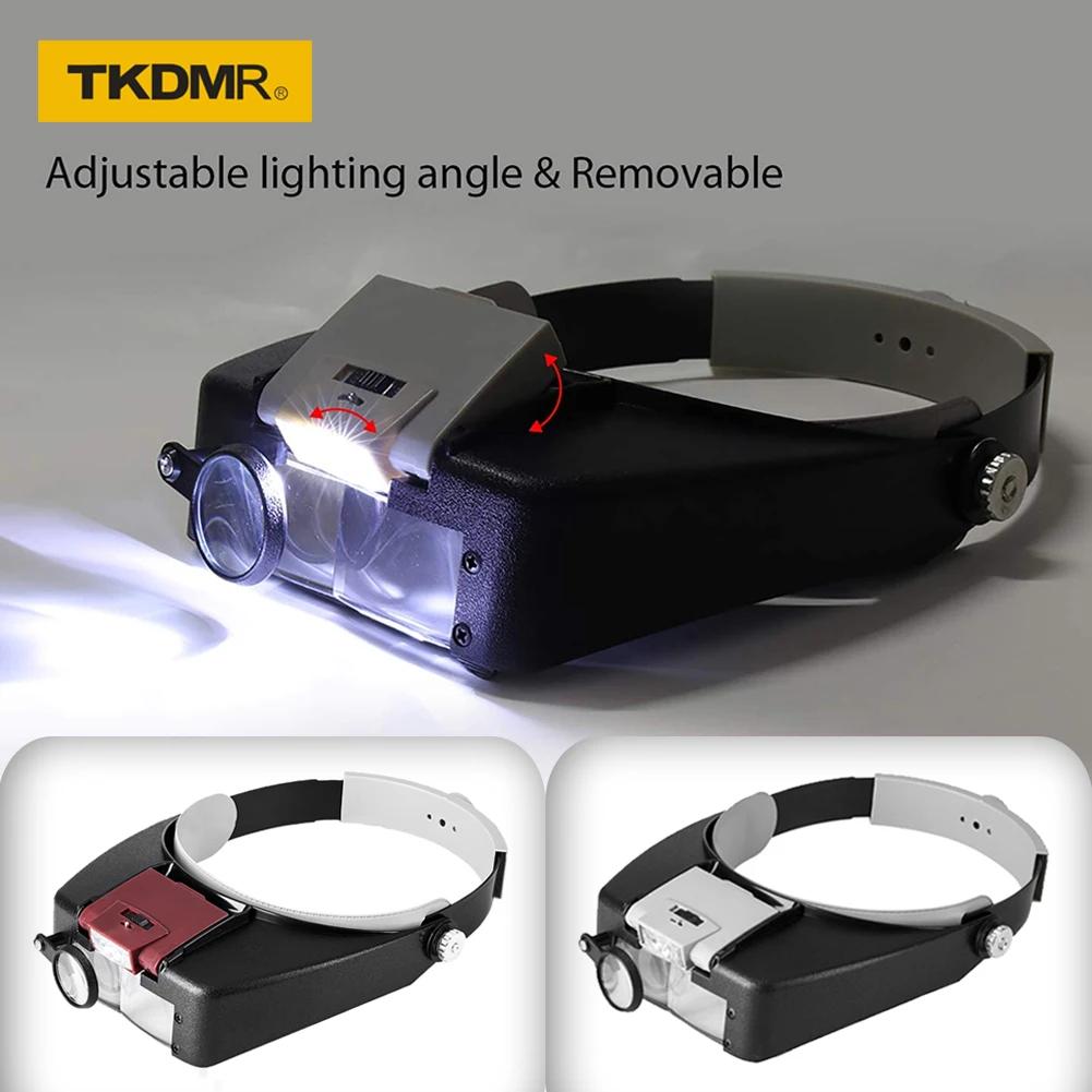 【セール中】ヘッドバンド照明拡大鏡ハイタイムズ眼鏡虫眼鏡 2 LED ライトルーペ回路基板修理ツール