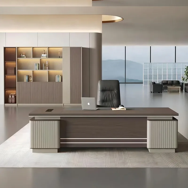 Simple Modern Retractable Simple Office Furniture - Boss President Desk MDF Chair Combination Light Luxury Large Desk Manager