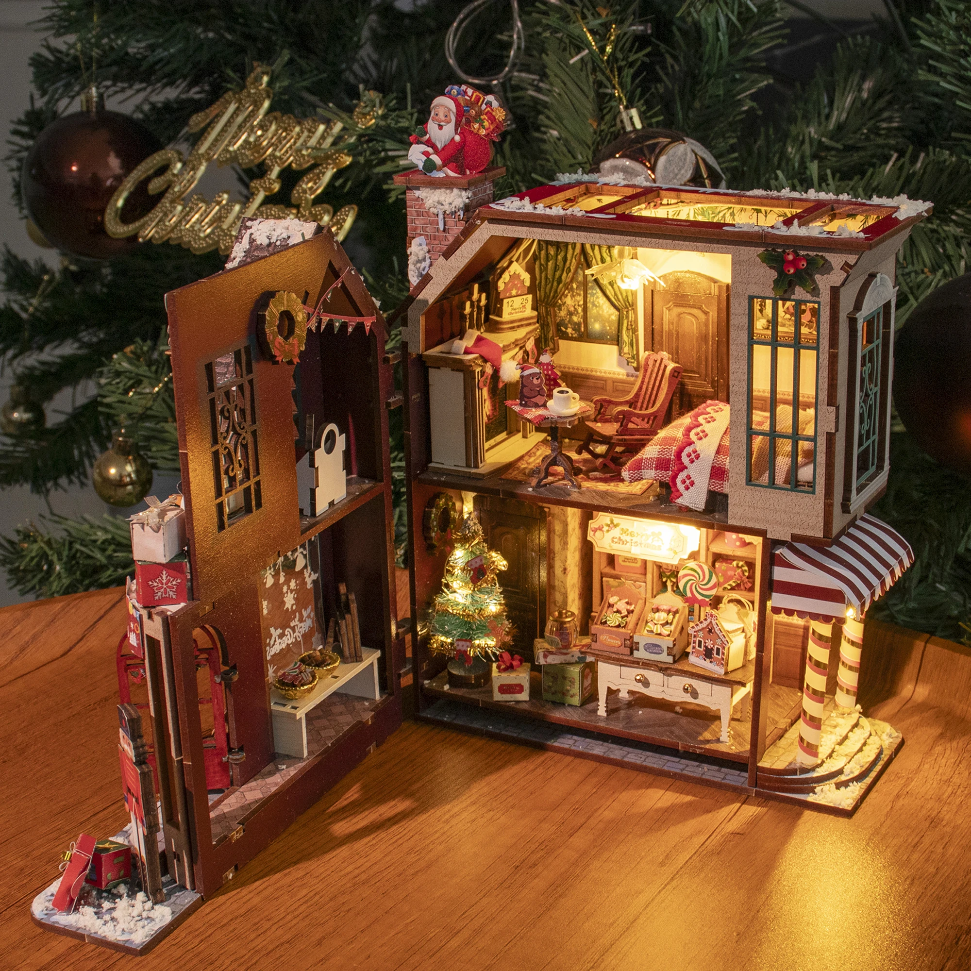 Kits de modèles miniatures en bois à faire soi-même, chalet de Noël enchanté, puzzle 3D, maison de poupée avec meubles pour cadeaux d'anniversaire d'amis