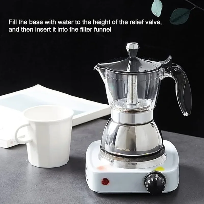 Premium Crystal Glass Top Stovetop Moka Pot Italian Style Stainless Coffee Maker Household Brewing Coffee Moka Pot Easy Clean