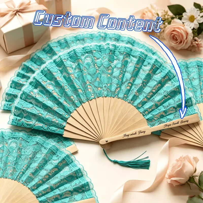 5Pcs/10Pcs/15Pcs/20Pcs Custom Personalized Light Blue Lace Folding Hand Fan - Custom Engraved Bamboo Handle, Elegant Wedding Favors and Bridesmaid Gifts, Vintage Summer Accessories, Ideal Wedding Guest Souvenirs and Br