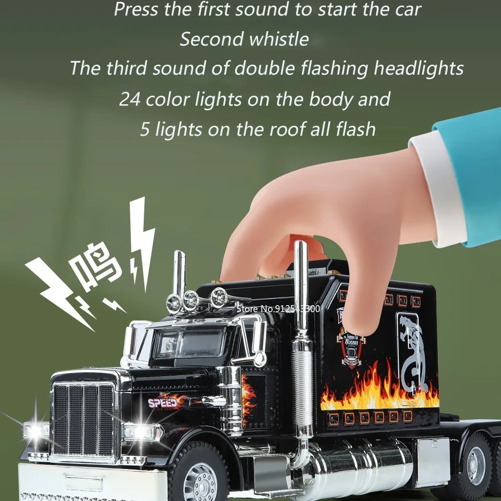 1/24 Scale Peterbilt 389 Heavy Truck Tractor Toy Model Alloy Diecast Sound Light Pull Back Model Truck Boys Toy Gifts Collection