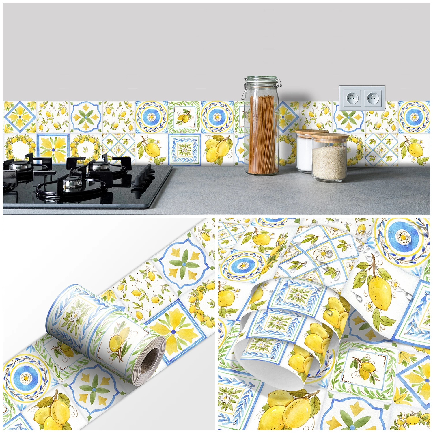 Fresh Style Lemon Ceramic Wall Sticker Bathroom Kitchen Backsplash Decor Waistline Skirting Strip Peel & Stick Art Wallpaper
