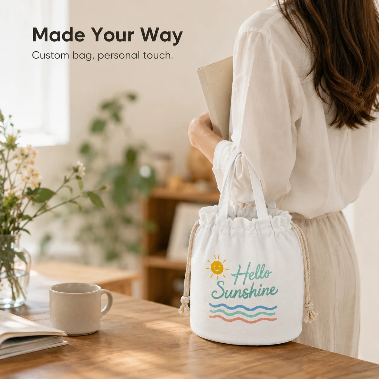 Personalized Picture Handbag Custom Drawstring Bucket Bag Unique Birthday Gift for Her Best Friend