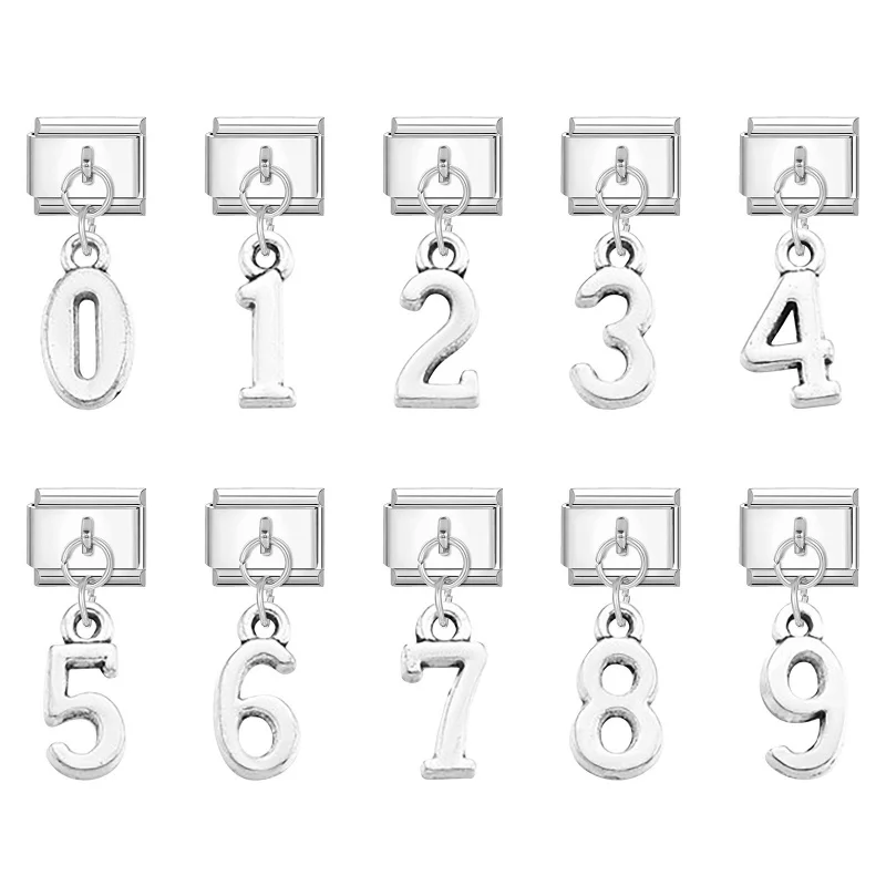 جديد الأرقام العربية 1-9 رسائل 26 الإنجليزية A-Z قلادة وصلات سحرية صالح 9 مللي متر سوار الفولاذ المقاوم للصدأ النساء الرجال DIY بها بنفسك صنع الهدايا #4