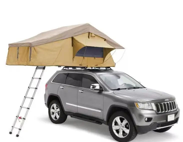 

Factory Price 3-4 Person Waterproof Durable Canvas Car Tent with Skyline Rainfly and Ladder Soft Shell Roof Top for Outdoor Use