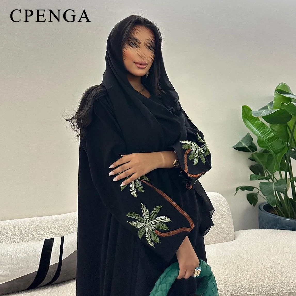 

Eid Ramadan Black Muslim Modest Dress for Women Embroidery Saudi Arabic Femme Open Plain Abaya Islam Turkey Dress Morocco Kaftan