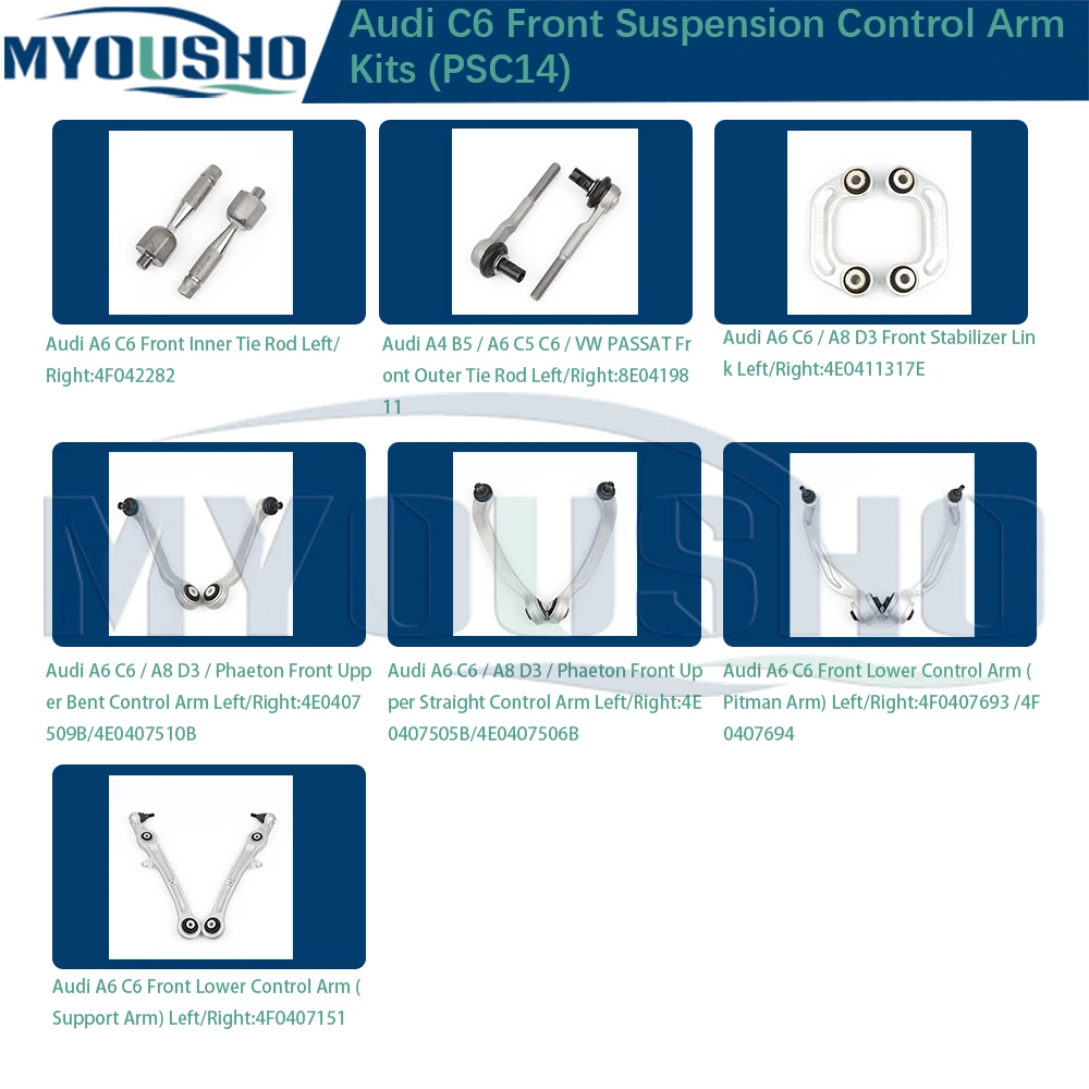 Myosho14pcs Front Supspension Control Arm Ball Joint Stabilizer Link Tie Rod Kits For Audi A6 4F2 4FH 4F5 A6L C6 4F0407151