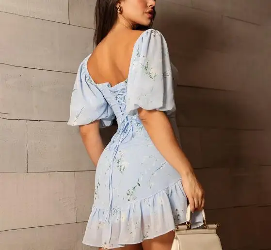 

Women Dress 2025 Fashion Autumn New Style Solid Color Short Sleeved Strapless Backless Strap Waist Hugging Jumpsuit Short Skirt