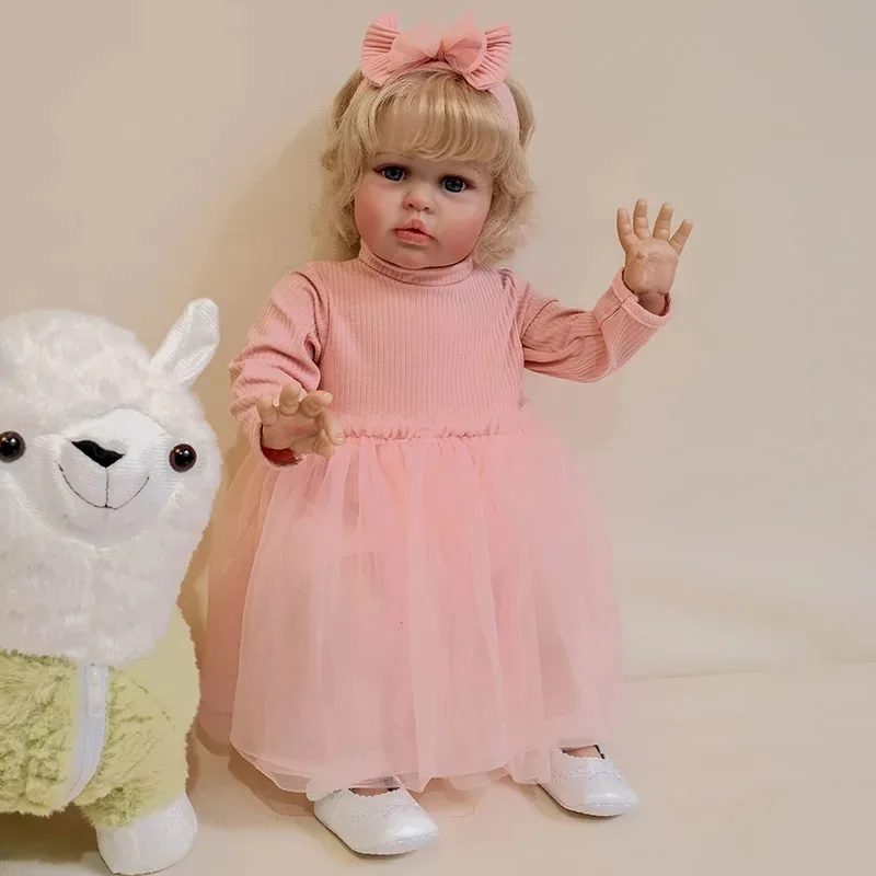 60 cm 24 Zoll Ellie Stoffkörper lebensechte wiedergeborene Kleinkind hand verwurzeltes Haar kuschelige Babypuppe Baby