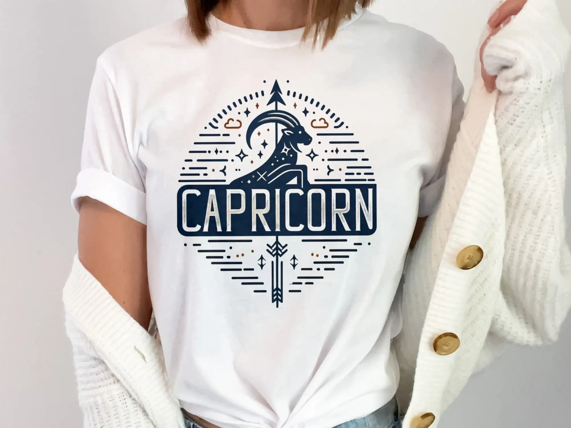 Capricorn T Shirt Zodiac Sign Astrology Horoscope Star Mythical Goat Design Astrological Apparel