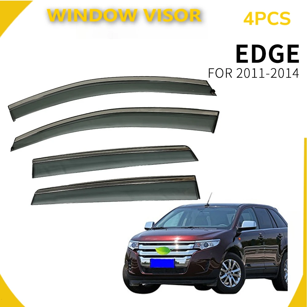 Juego de 4 Deflectores de Aire para Ventanas Cromados Gruesos, Compatibles con Ford Edge 2011-2014, Protección Contra Lluvia, Decoración Exterior