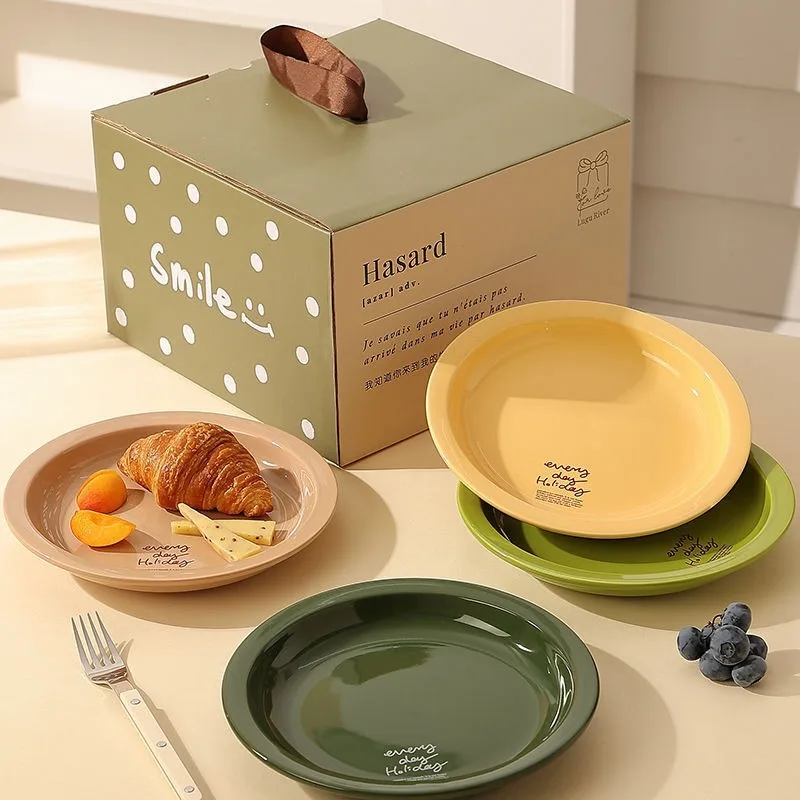 Korean Dishes,Oval Steak,Western Dishes, Afternoon Tea Utensils Ceramic Plate Home Western Food Round Dinner Plates Tableware