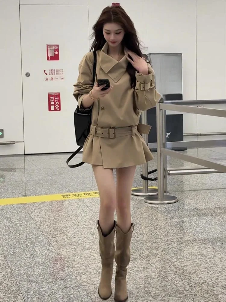 

Весна 202, женский универсальный утягивающий жилет Ele, пальто с откидным воротником, ветровка, верхняя одежда, Long Sve Commute Ready