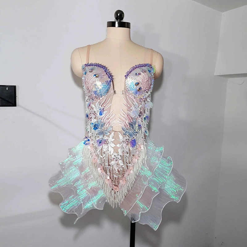 Sexy Zeemeermin Kostuum Vrouwen Prestaties Outfit Borduren Bodysuit Gogo Drag Queen Kleding Festival Party Show Rave Kleding yk