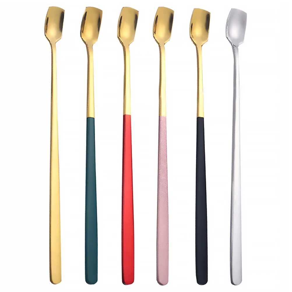 

6Pcs Stainless Steel Coffee Spoon Set Multicolor Thickened Mixing Scoop Stirring Spoons for Cup Stirring Spoons