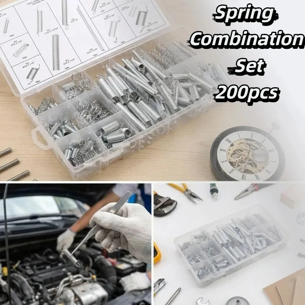 200pcs 200 Pieces Spring Assortment Set 20 Sizes Clear PP Plastic Box Compression Springs Sturdy Storage Box Portable Box