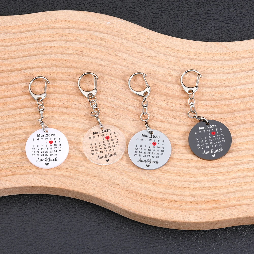 Calendário Chaveiro Casal Presente Personalização Nome Casal Acrílico Chaveiros DIY Nome Data Presentes Personalizados Key Accessories Keyring