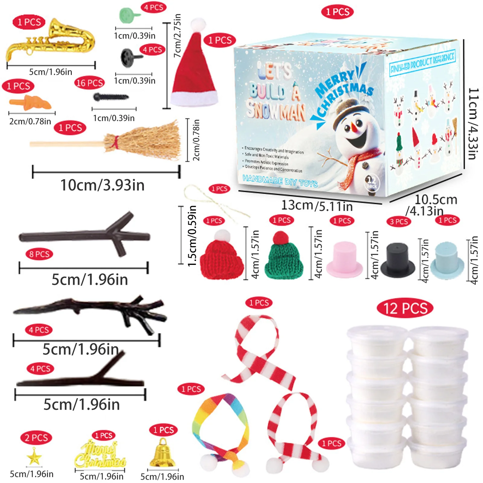 DIY Christmas Snowman Clay Kit Soft Non Toxic Air Dry Modeling Clay with Accessories Great Gift for Holiday Party Activity