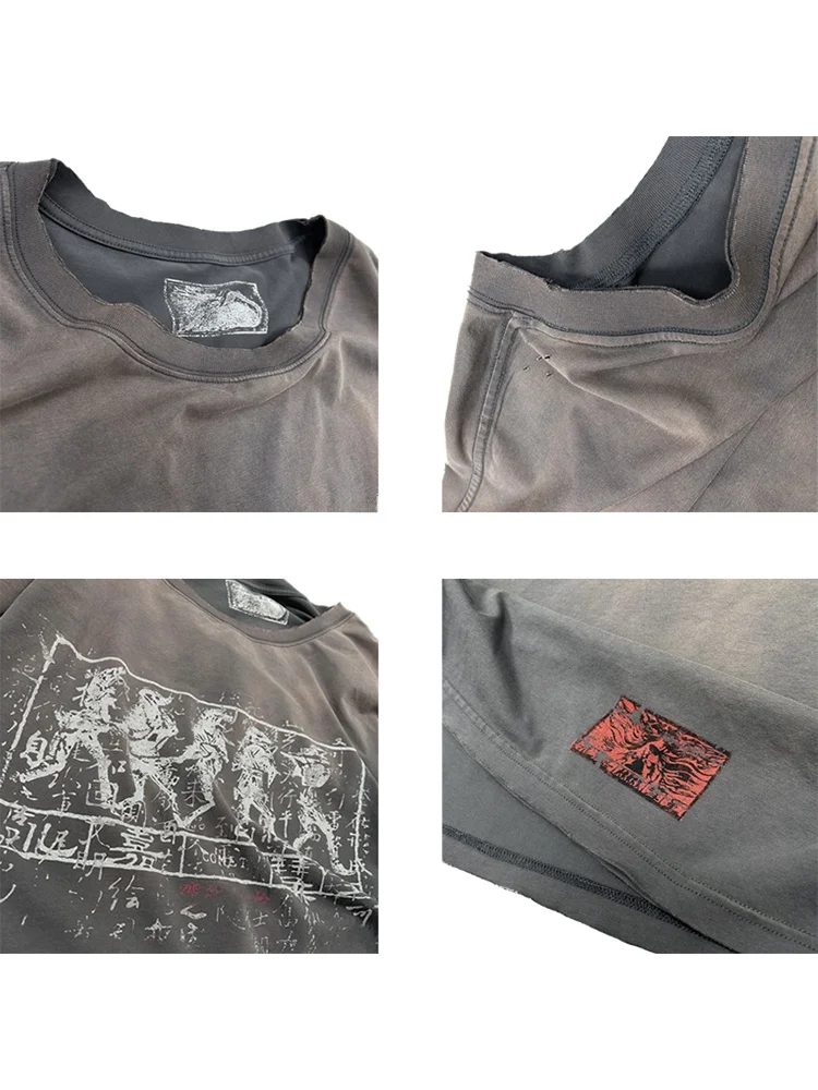 

WANNA LAB Винтажная футболка ort Sve Band Waed Distred Spray Monkey Молодежная летняя дышащая, впитывающая пот, легкая...