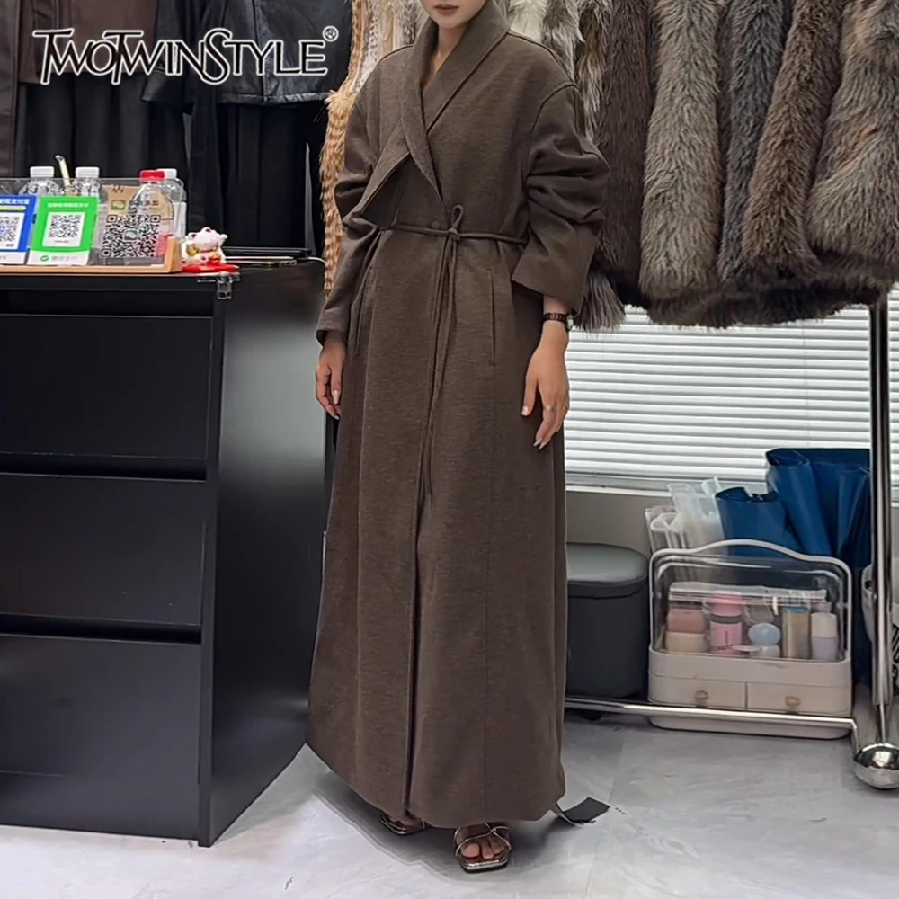 

TWOTWINSTYLE однотонные базовые плащи на шнуровке женские с лацканами и длинными рукавами свободные повседневные женские плащи для ленивых осенняя мода новые