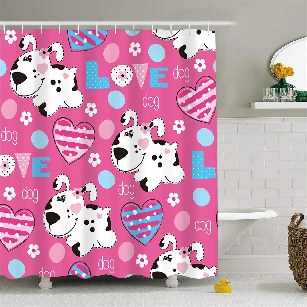 

Cute Cartoon Dog Shower Curtain Funny Animal Pet Dog Printing Pattern Bath Curtains Waterproof Fabric Bathroom with Hooks Decor