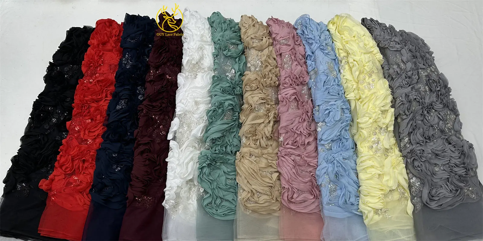 ผ้าลูกไม้ 3 มิติ ลายแอฟริกัน ปี 2026 ผ้าลูกไม้ทูลล์ฝรั่งเศสประดับเลื่อมคุณภาพพรีเมียม เหมาะสำหรับชุดงานเลี้ยงและชุดแต่งงาน 5 หลา