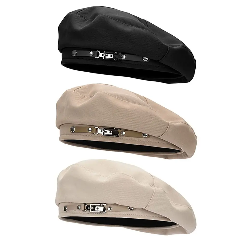 Korean Version Metal Buckle Retro Beret Cap Solid Color Warm Painter Hat Face Little Women Beret Women Girls Wear