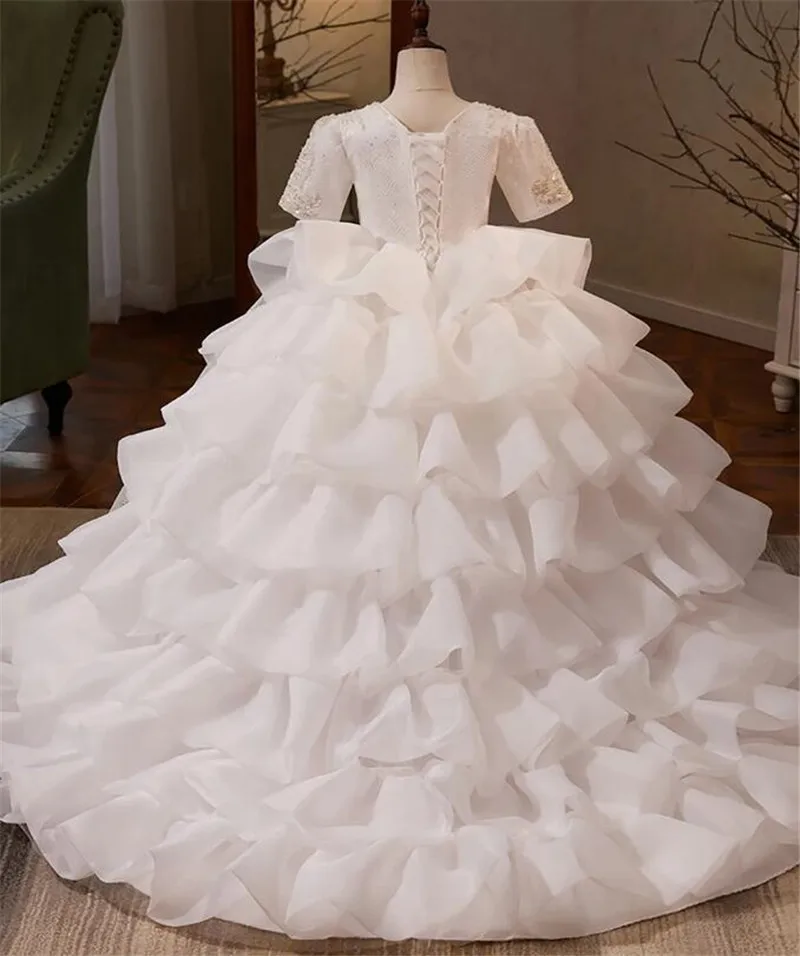 Vestido de baile de lujo para niña de las flores para boda, corsé trasero con tren largo, vestido de princesa para niño, vestido de primera comunión