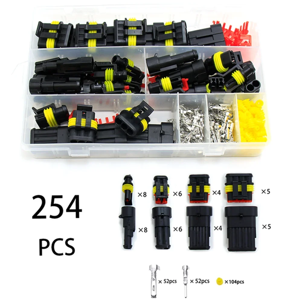 254Pcs waterproof automobile electrical terminal automobile wire connector plug kit 1/2/3/4 pin connector male and female