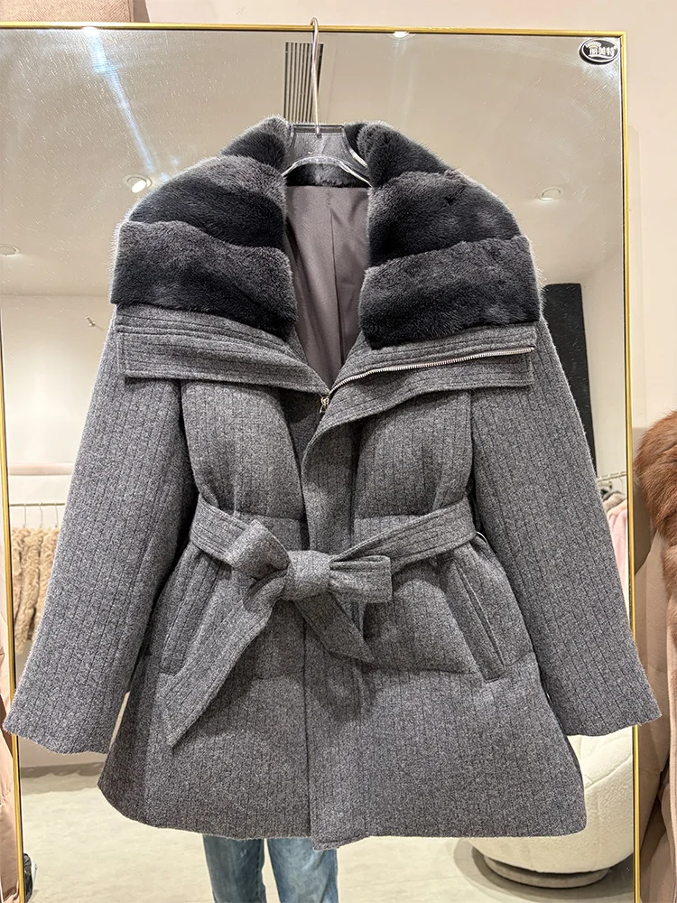 2026 Women Winter Cashmere Wool Goose Down Jacket Real  Natural Mink Fur Collar Thick Female Outwear Coat Puffer Jackets