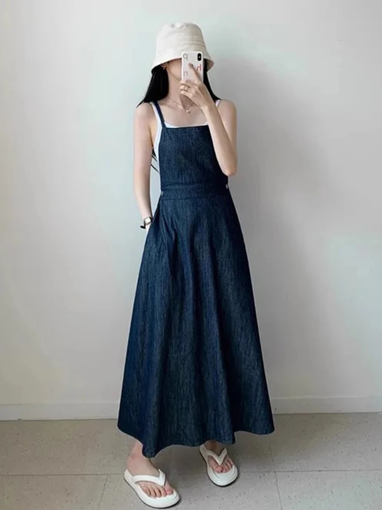 กระโปรงยีนส์ทรงยาวเอวสูงติดกระดุมด้านข้างสไตล์วินเทจชิคสำหรับผู้หญิง แฟชั่นเกาหลี เหมาะสำหรับใส่ไปทำงาน