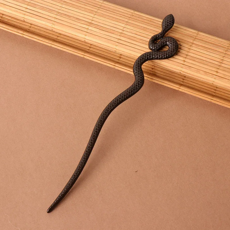 New Ebony Hairpin Oriental Aesthetics Classical Chinese Style Hand Carved Snake Shaped Elongated Hairpin Simple and Coiled Hair image 2