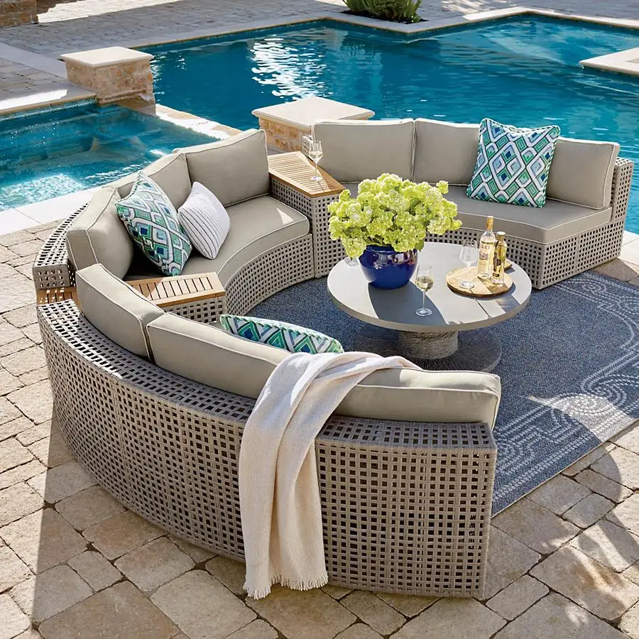 Rattan Sofa Combination Garden Leisure Outdoor Living Room Semi-circular Arc Rattan Chair Terrace Outdoor Custom Furniture WKGF